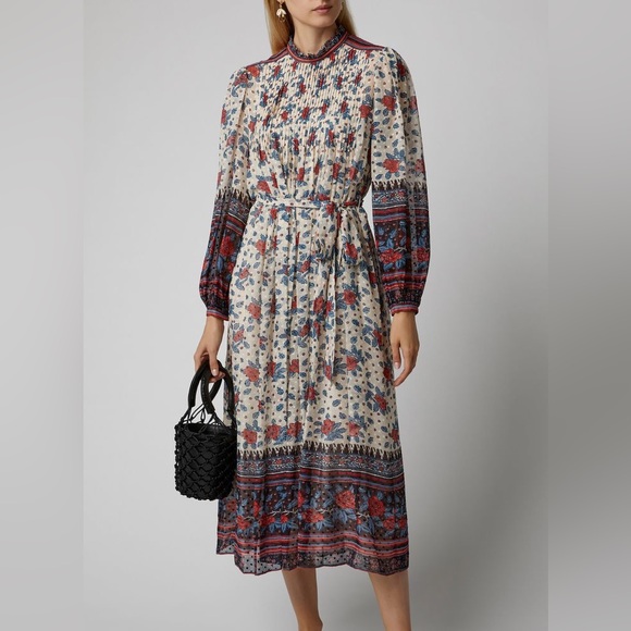 ULLA JOHNSON Prisma Floral-Print Fil Coupé Silk-Blend Chiffon Midi Dress Sz 6 - Picture 1 of 16
